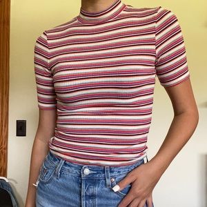 Multi-color stripe mock neck top